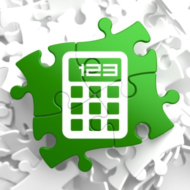 Calculator Icon on Green Puzzle. clipart