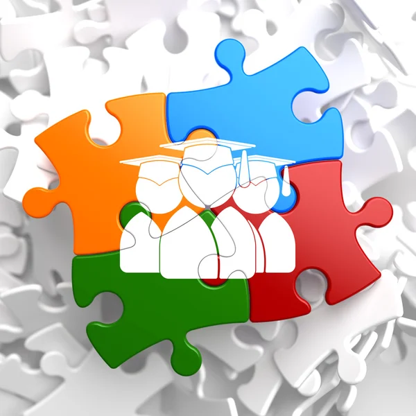 Gruppo di laureati Icona sul puzzle multicolore . — Foto Stock