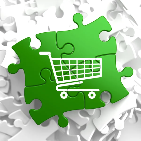 Shopping Cart Icon on Green Puzzle. — Stock Photo, Image