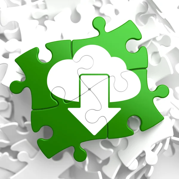 Wolke mit Pfeil-Symbol auf grünem Puzzle. — Stockfoto