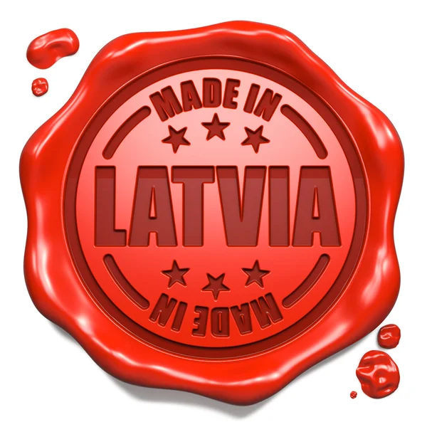 Made in Latvia - Timbro sul sigillo di cera rossa . — Foto Stock