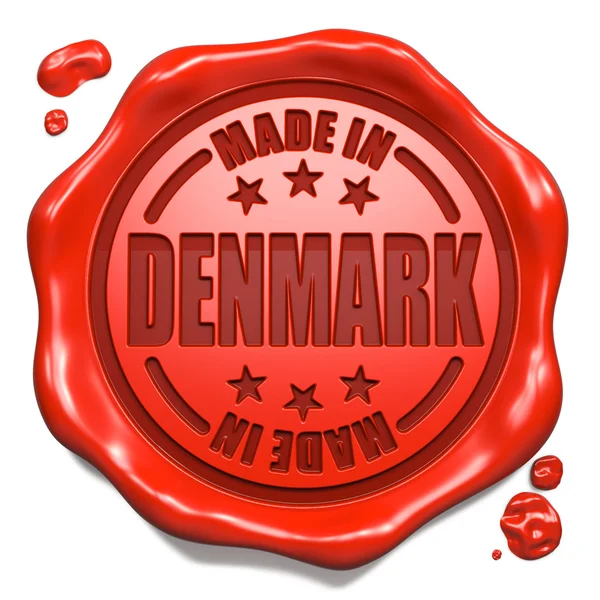 Made in Denmark - Timbro sul sigillo di cera rossa . — Foto Stock