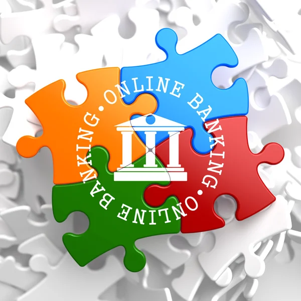 Online bankieren concept op multicolor puzzel. — Stockfoto