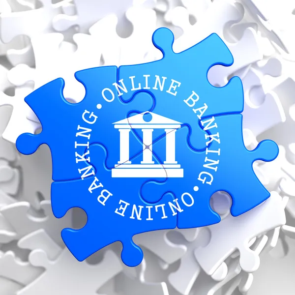 Online bankovní koncepce na modré puzzle. — Stock fotografie