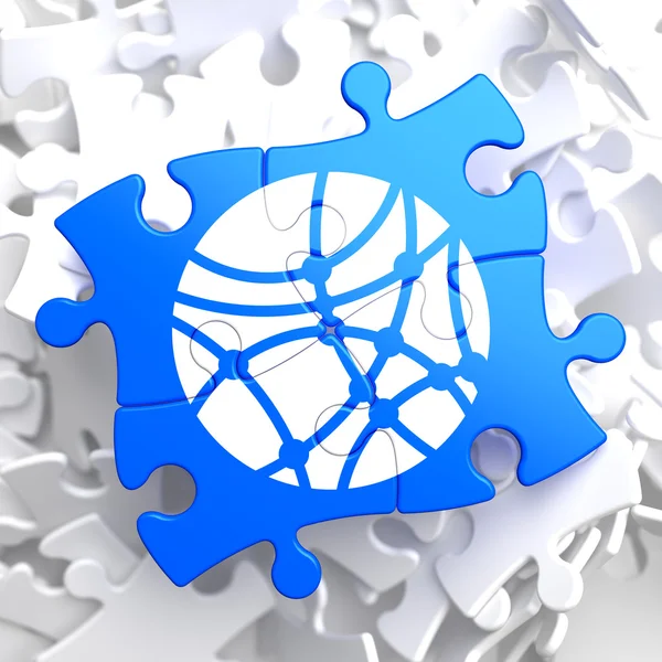 Soziales Netzwerk-Symbol auf blauem Puzzle. — Stockfoto