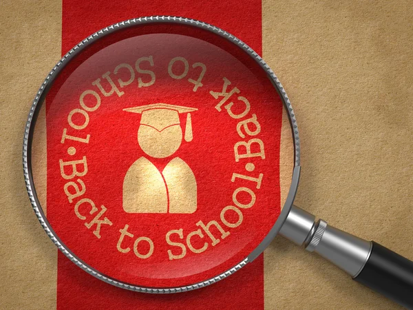 Magnifying Glass with Back to School Icon. — Stock Photo, Image