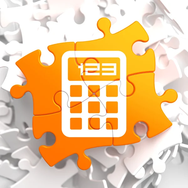 Calculatorpictogram op Oranje puzzel. — Stockfoto