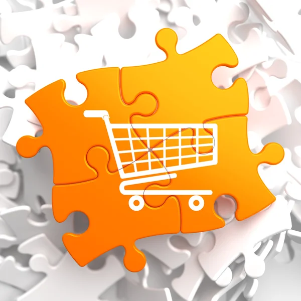 Shopping Cart Icon on Orange Puzzle. — Stock Photo, Image