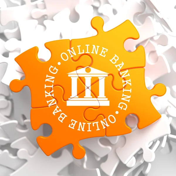 Online bankieren concept op Oranje puzzel. — Stockfoto