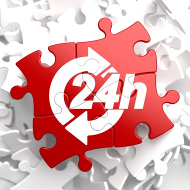 Service 24h Icon on Red Puzzle. clipart