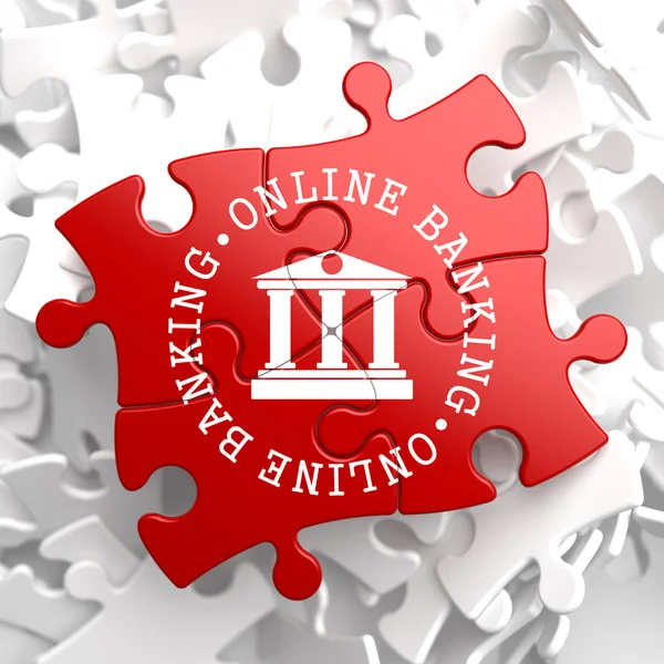 Online Banking Concept on Red Puzzle. — Stock Photo, Image