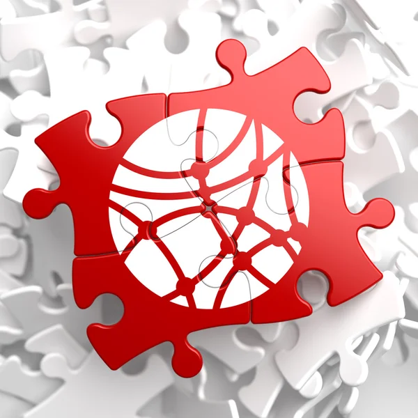 Sociální sítě ikony na červené puzzle. — Stock fotografie