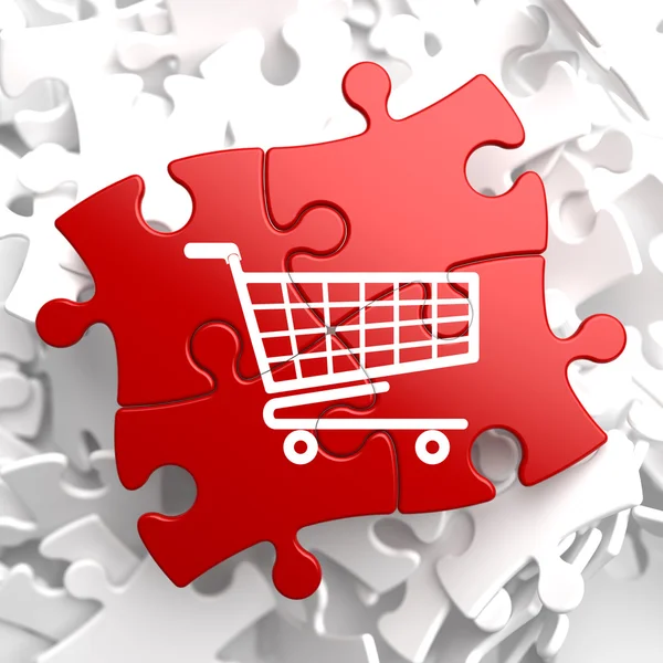 Carrinho de Compras Icon on Red Puzzle . — Fotografia de Stock