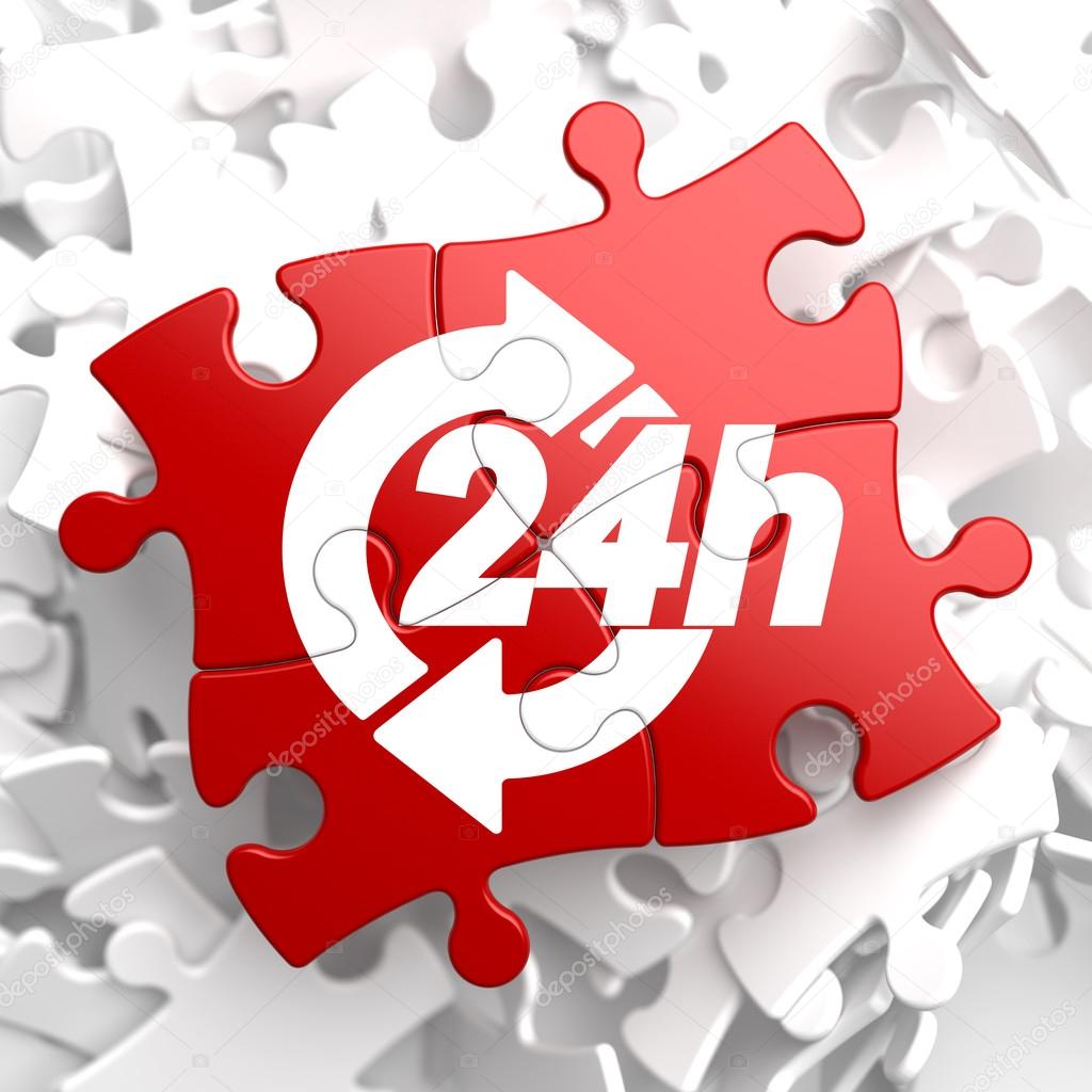 Service 24h Icon on Red Puzzle.