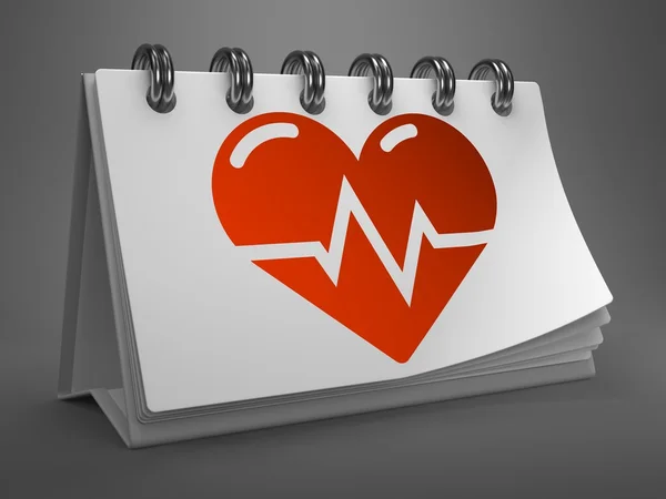 Desktop Calendar with Icon of Heart Cardiogram. — Stock Photo, Image