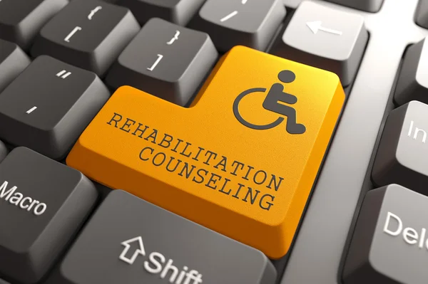 Rehabilitacji, poradnictwa dla niepełnosprawnych na przycisk. — Zdjęcie stockowe