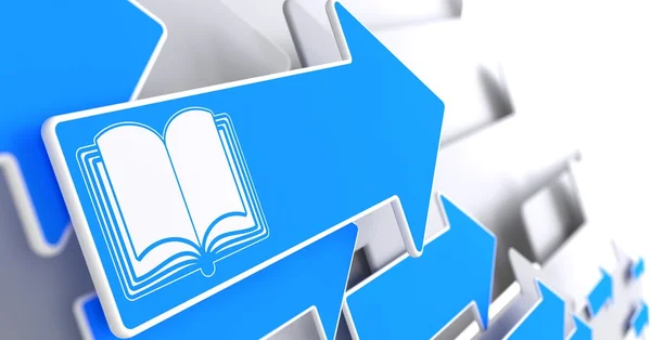 Icono de libro abierto en Flecha Azul . — Foto de Stock