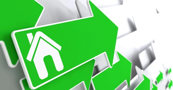 Home-Symbol auf grünem Pfeil. — Stockfoto