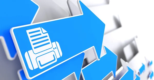 Printer Icon on Blue Arrow. — Stock Photo, Image