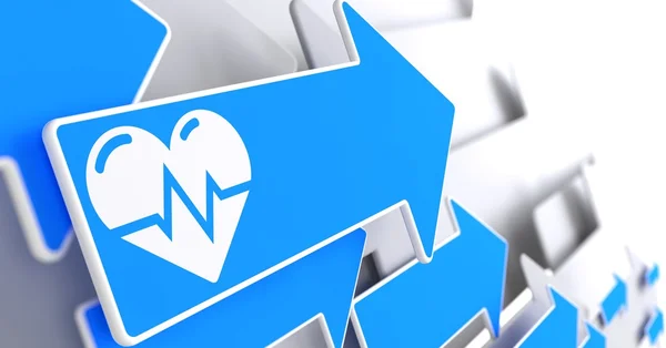 Icon of Heart with Cardiogram Line on Blue Arrow. — Stock Photo, Image