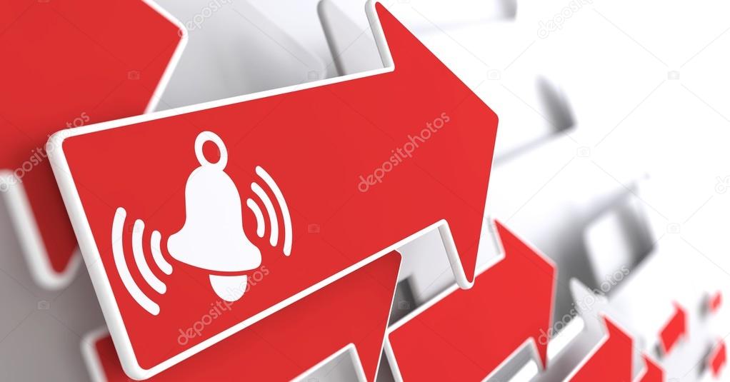 Ringing White Bell Icon on Red Arrow.