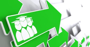 Yeşil ok simgesine mezunlar grubu.