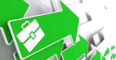 Yeşil ok simgesine evrak çantası.