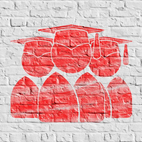 Red Group of Graduates Icon on White Brick Wall. — Stock Photo, Image