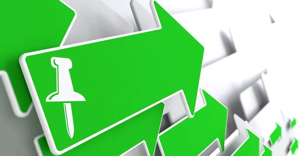 Push-pin ikonen grön pil. — Stockfoto