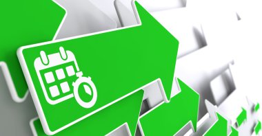 Yeşil ok simgesine kronometre ile takvim.