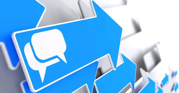 Speech Bubble Icon on Blue Arrow. — Stock Photo, Image