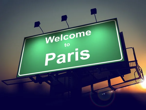Billboard Bine ați venit la Paris la Sunrise . — Fotografie, imagine de stoc