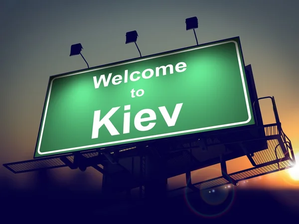 Billboard Bienvenido a Kiev al amanecer . —  Fotos de Stock