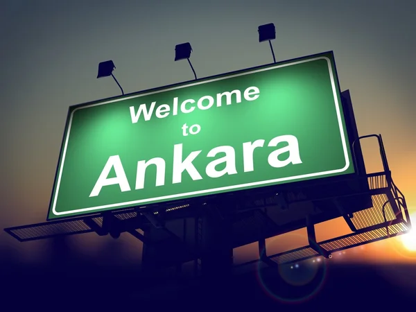 Billboard Welcome to Ankara at Sunrise. — Stock Photo, Image