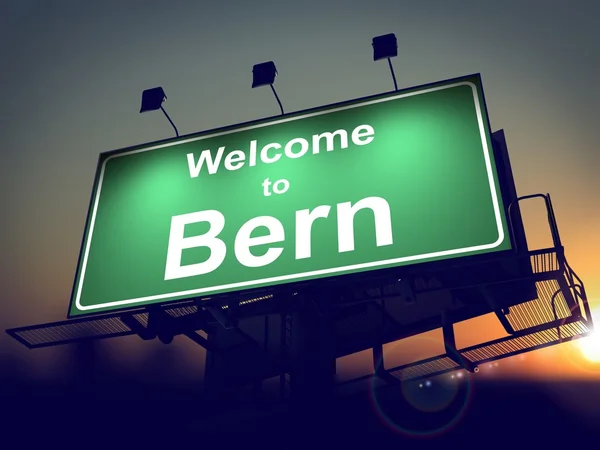 Billboard Welcome to Bern at Sunrise. — Stock Photo, Image