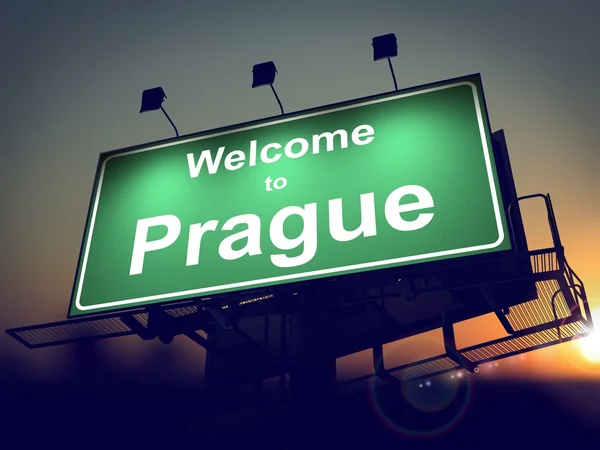 Billboard Welcome to Prague at Sunrise. — Stock Photo, Image