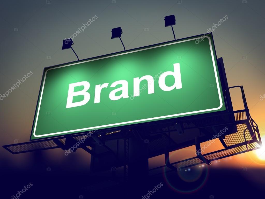Brand - Green Billboard on the Rising Sun Background.