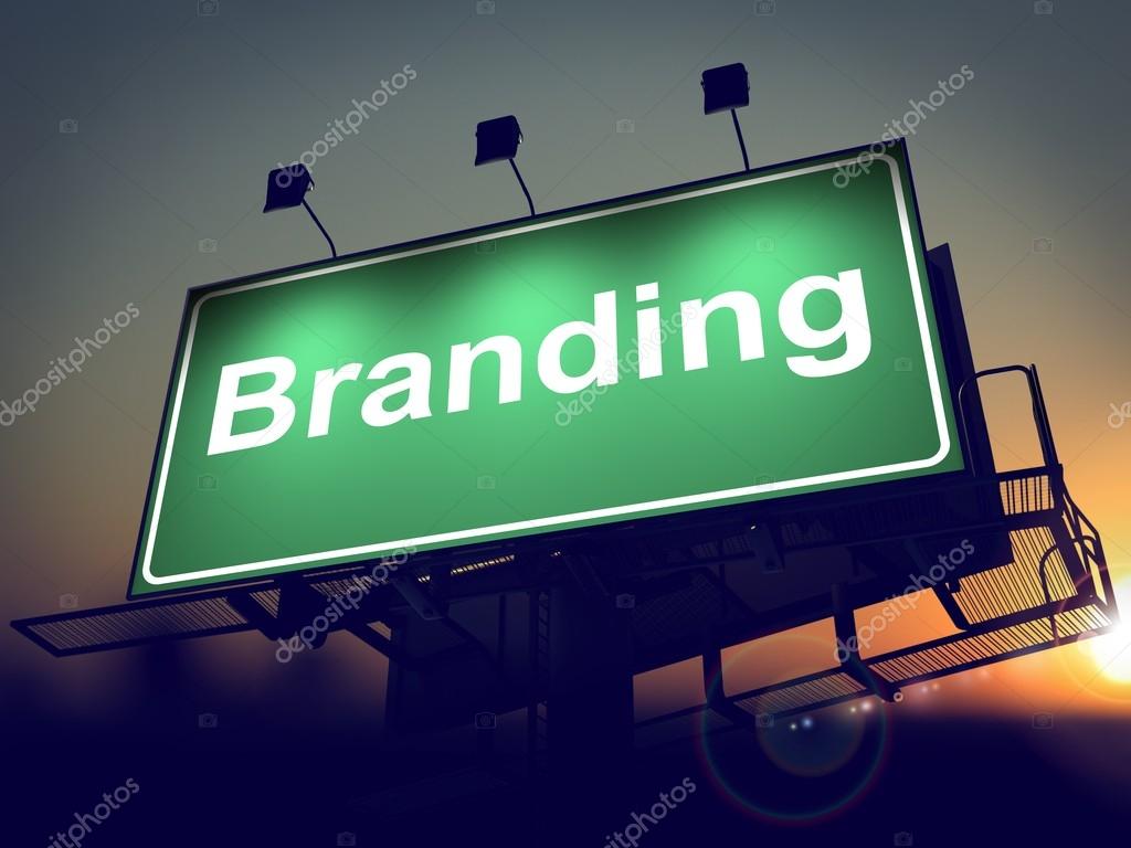 Branding - Green Billboard on the Rising Sun Background.