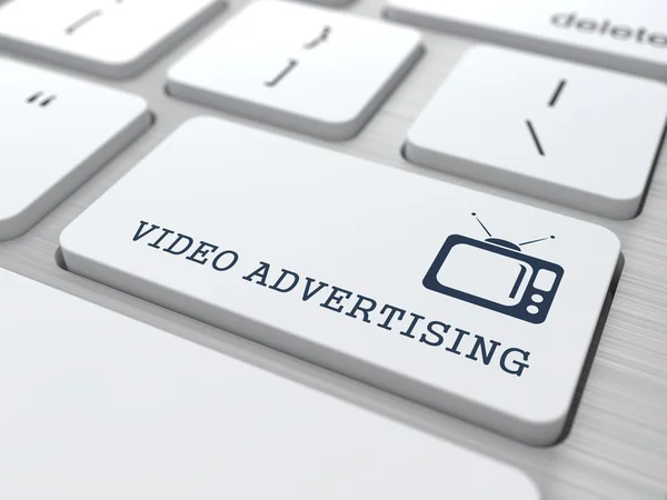 Βίντεο διαφήμισης στο κουμπί πληκτρολόγιο λευκό. — Φωτογραφία Αρχείου