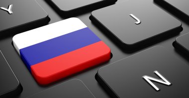 Russia - Flag on Button of Black Keyboard. clipart