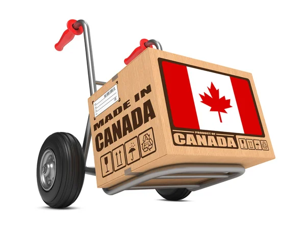 Made in Canada - Cardboard Box on Hand Truck. — Stock Photo, Image