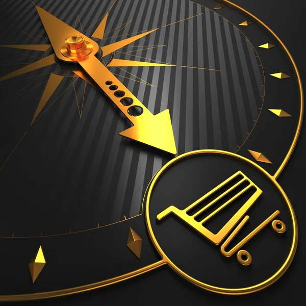 Winkelen concept ongolden kompas. — Stockfoto