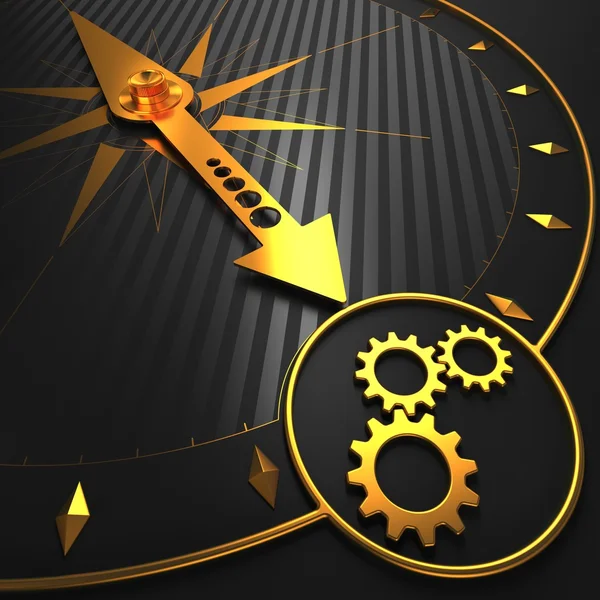 Cogwheel Gear Icon on Golden Compass. — Stock Photo, Image