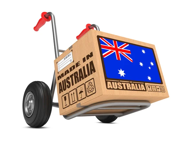 Fabriqué en Australie - Boîte en carton sur camion à main . — Photo