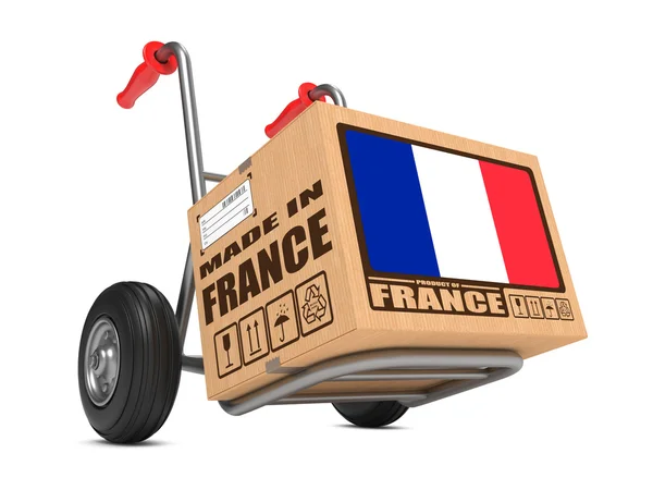 Fabricat în Franța - Cutie de carton pe camion de mână . — Fotografie, imagine de stoc