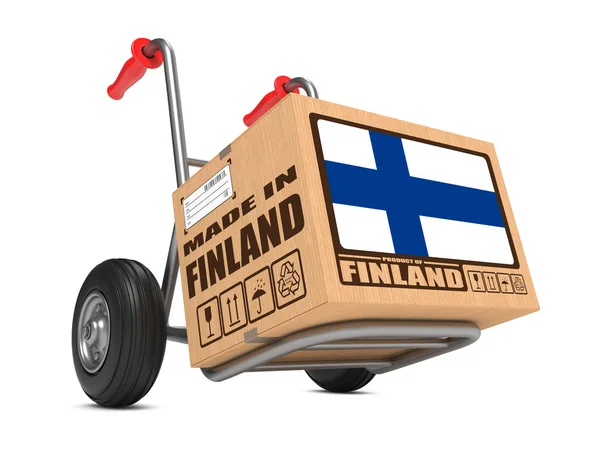 Made in Finland - Cardboard Box on Hand Truck. — Stock Photo, Image