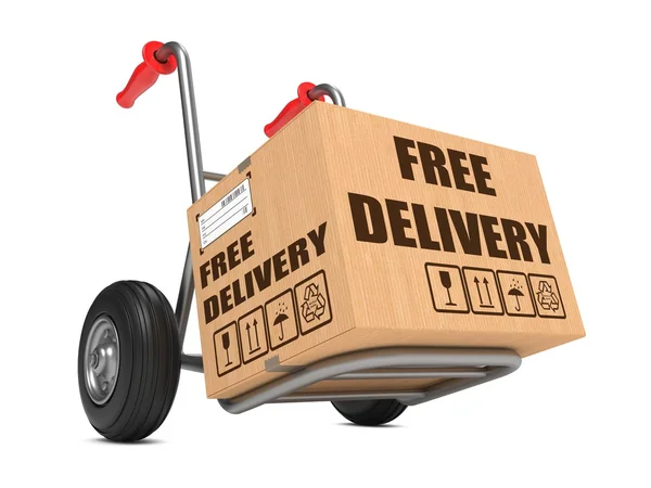 Free Delivery - Cardboard Box on Hand Truck. — Stock Photo, Image