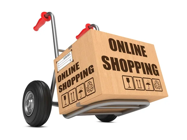 On-line nakupování - lepenkové krabice na straně truck. — Stock fotografie