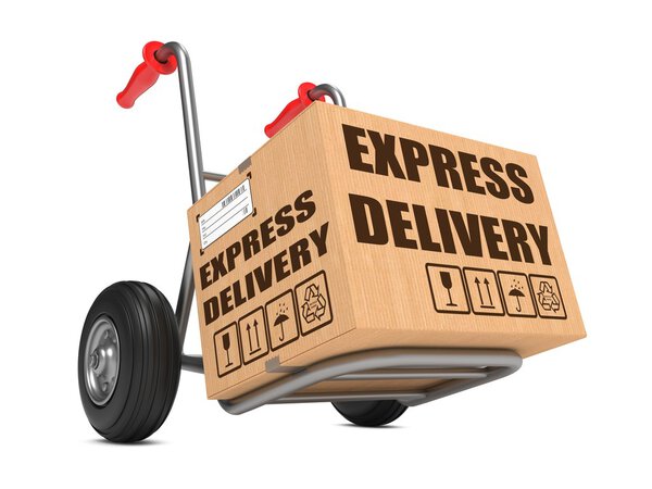 Express Delivery - Cardboard Box on Hand Truck.