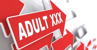 Yetişkin xxx kavramı kırmızı ok üzerinde.